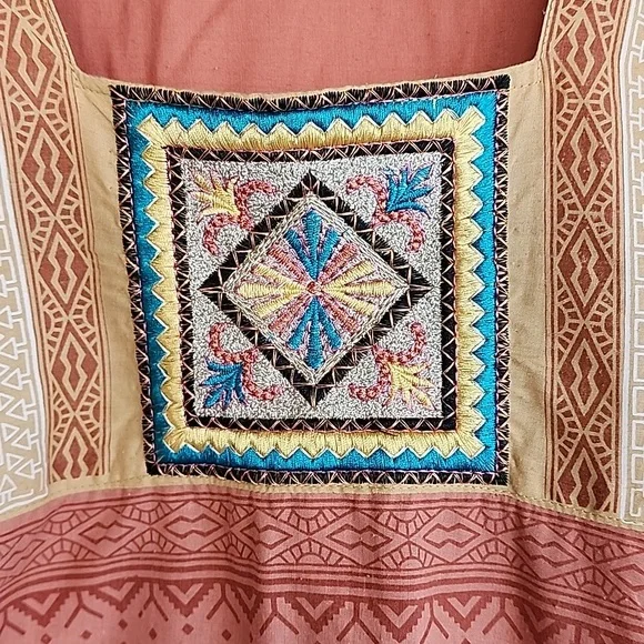 EGYPT Kaftan Maxi Dress XL Nightgown Batik Embroidered Egyptian Loungewear - Picture 13 of 15